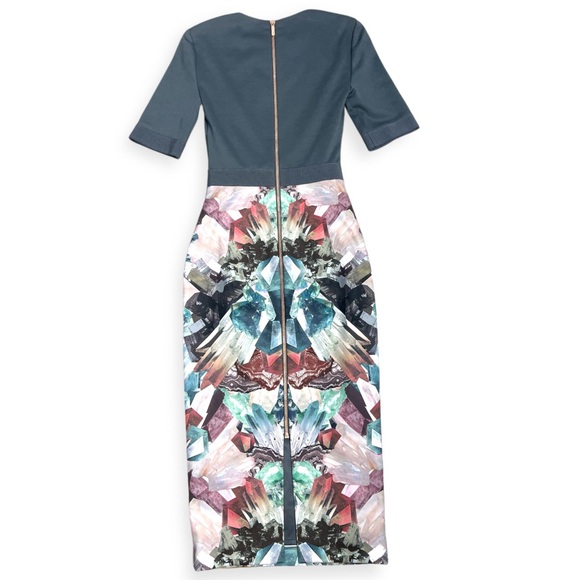 Ted Baker gray multicolor fitted midi dress size 00 Anaste Mirror Minerals Print - Picture 6 of 12